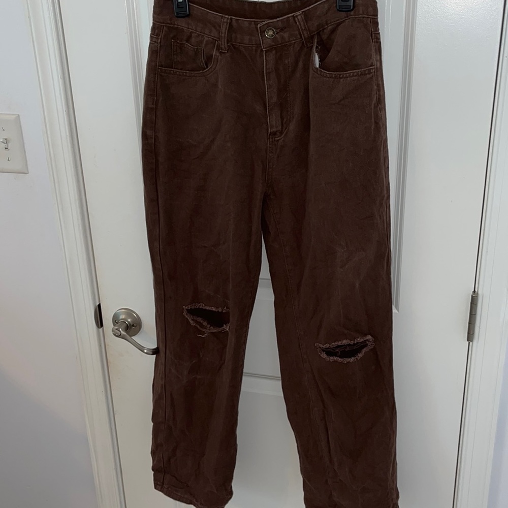 Brown Slightly Ripped Jeans